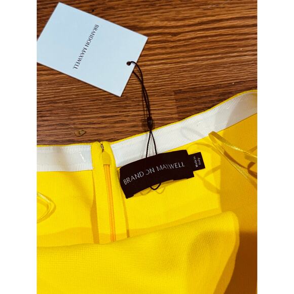 Brandon Maxwell Yellow Strapless Knit SunDress with Bell Mini Skirt sz L - Picture 3 of 12